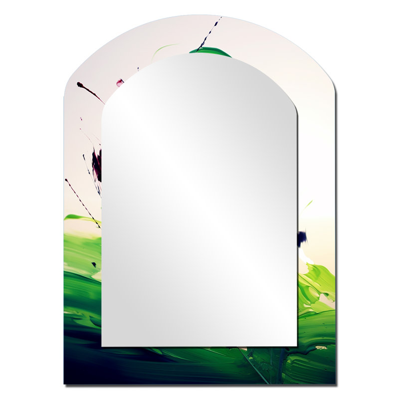 «Green» et «Abstract» à l'encre abstraite IV - peinture abstraite grand miroir asymétrique, miroir mural décoratif arche moderne, impression d'art en métal
