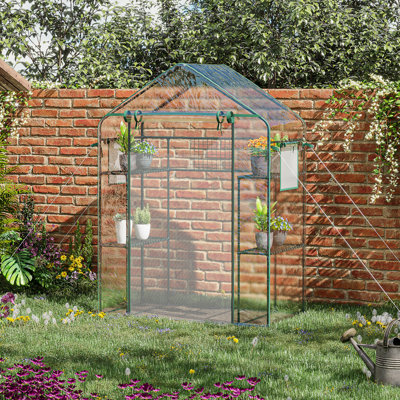Mini serre d'extérieur avec porte grillagée et fenêtres Outsunny