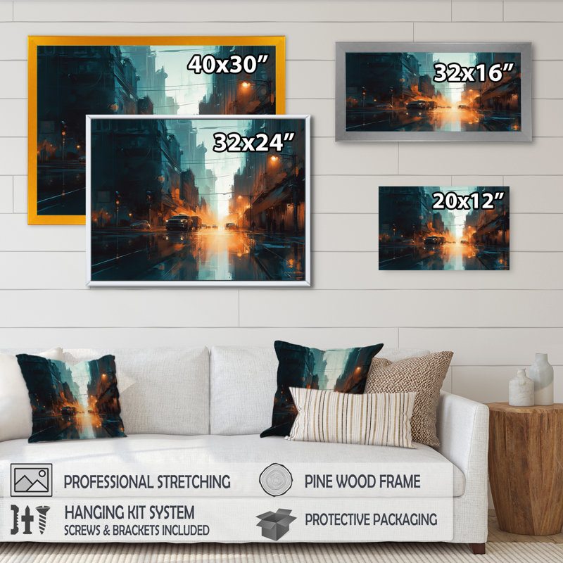 «Blue and Orange Retro Radiance II», reproduction sur toile, H 30 po x l 40 po x P 1,5 po, Cadre photo noir