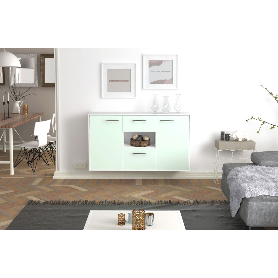 Sideboard Pasadena, Farbe: Mint/Weiss, Fliegend/Metallgriffe, Größe: 136x79x35cm