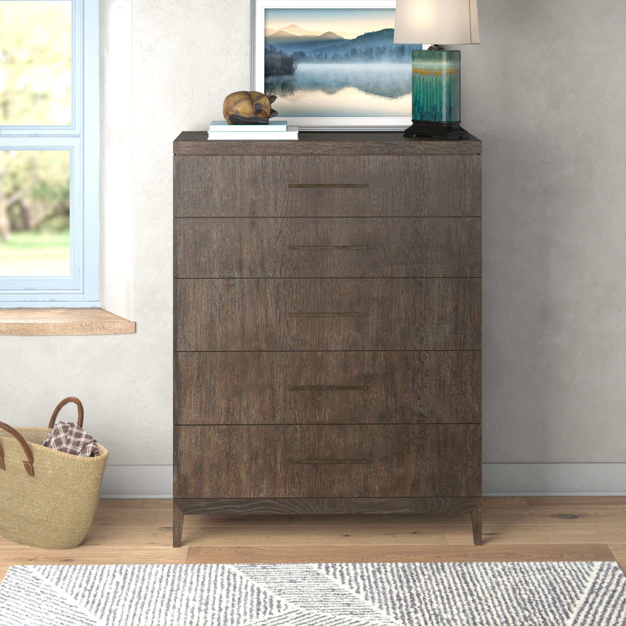Union Rustic Commode en bois massif 5 tiroirs l 44,25 po Hollynn ...