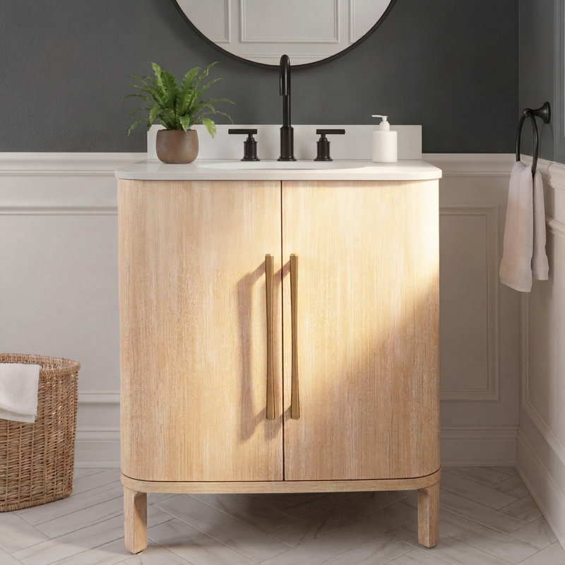 Cirilla 30" Freestanding Single Bathroom Vanity With Engineered Marble Top And White Ceramic Basin, 30"