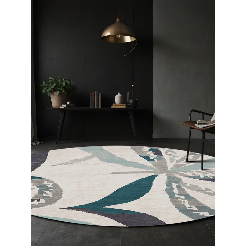 Tapis beige soyeux et moelleux, Rond 6 pi