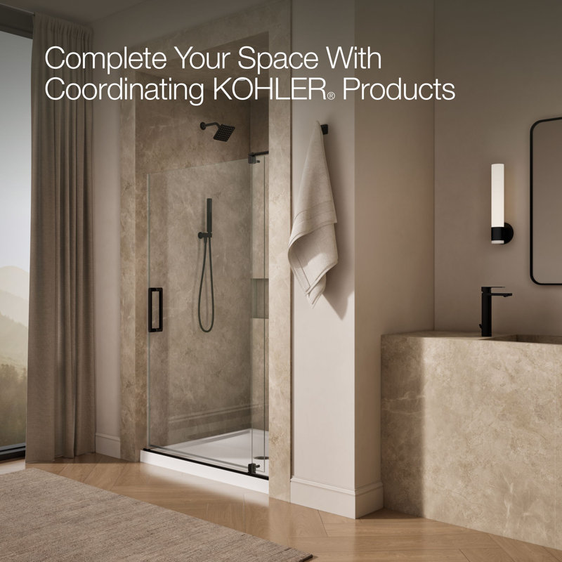 Revel 48'' x 74'' Pivot Shower Door with CleanCoat® Technology, Anodized Dark Bronze, Crystal Clear