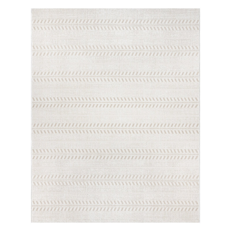 Solterra Vista Cream Casual Botanical Stripe Flatweave Polypropylene Indoor/ Outdoor Area Rug, Rectangle 8'9" x 13'1"