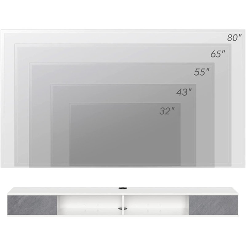 Bralan Unfinished Floating TV Stand for TVs up to 75", White/Gray, 10.5
