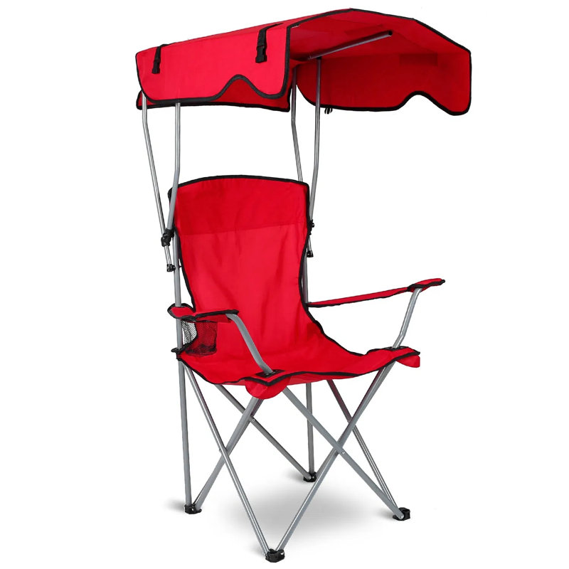 Foldable Beach Canopy Chair With Sun Protection, Heavy Duty 600d Oxford Camping Chair Holds 330lbs, Padded Armrest Cup Holder For Outdoor Lawn Pool