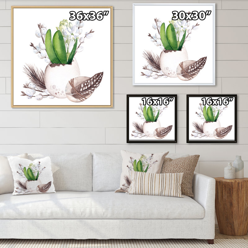 Bouquet de Pâques avec saules et plumes I - reproduction d'art sur toile traditionnelle 2, Gold, H 16 po x l 16 po x P 1 po