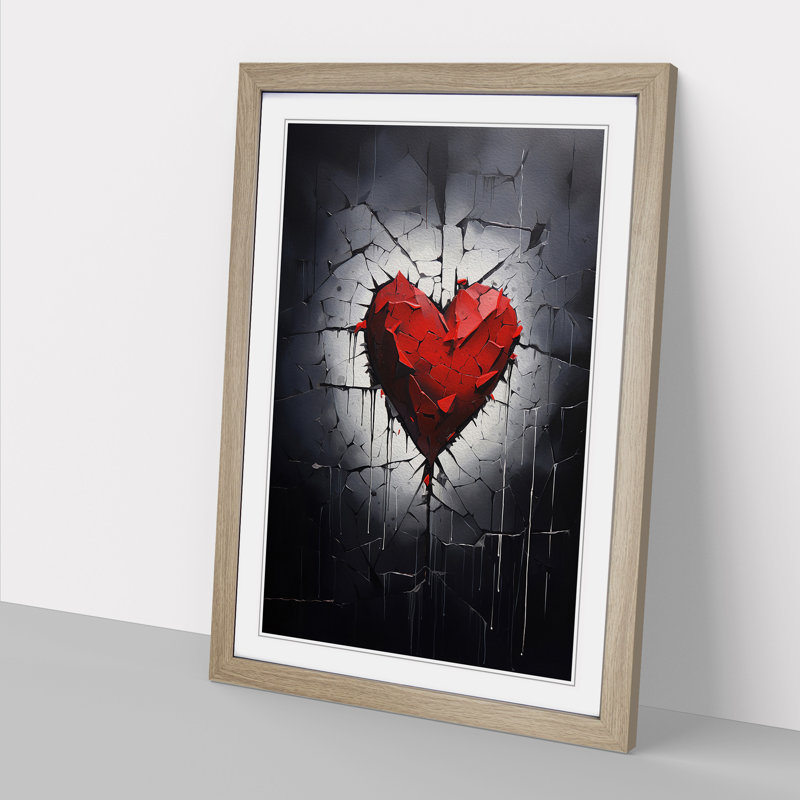 Love Heart Hard Edge - Single Picture Frame Print on Wood, Oak Framed, 64cm H x 46cm W x 2cm D