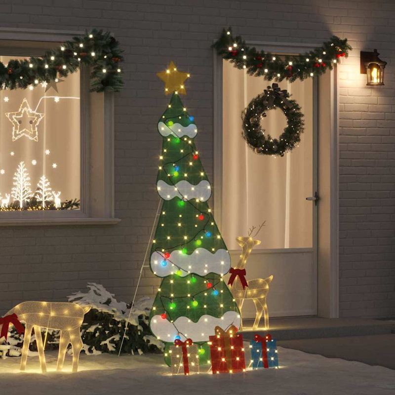 vidaXL Lighted Christmas Tree with 3 Gift Boxes 2D Warm White, 210cm H