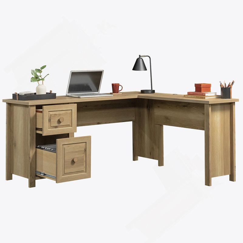 Bureau en L, finition chêne blanc