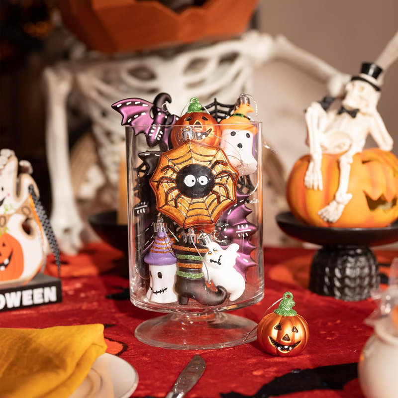  Décorations d'Halloween d'intérieur pour mini arbre, ensemble de 20 boules suspendues incassables et variées avec chauve-souris araignée fantôme citrouille-lanterne pour les fêtes