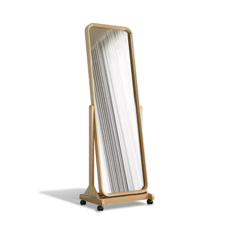 Modern Minimalist Rubberwood Frame Adjustable Full-Body Mirror That Can Be Moved, Natural Wood