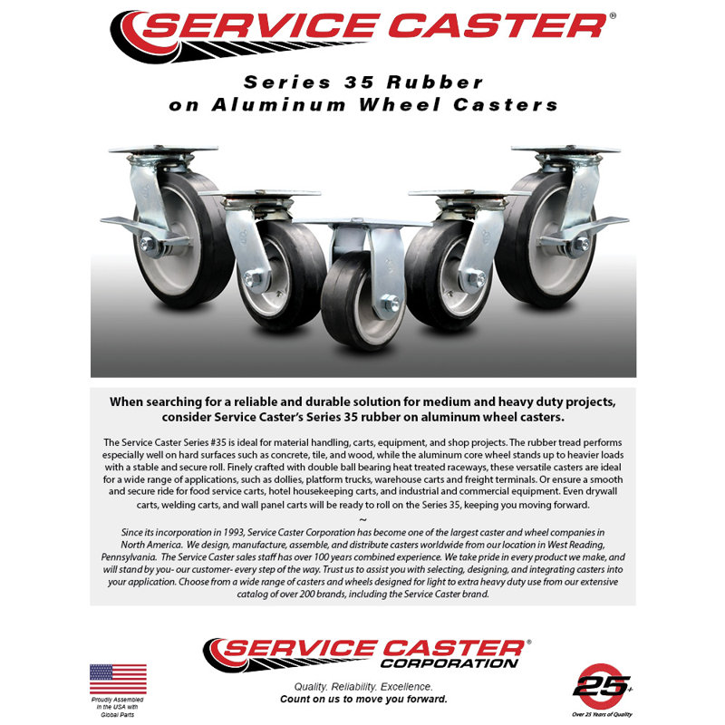 6 Inch Rubber on Aluminum Caster Set with Ball Bearings and Swivel Locks SCC