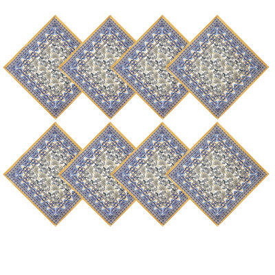 Rectangle Fabric Napkins, Set Of 8 Napkins, Allure Yellow And Blue Floral Bordered Print, Indoor Outdoor Stain And Water Resistant Napkins, Provence French Country