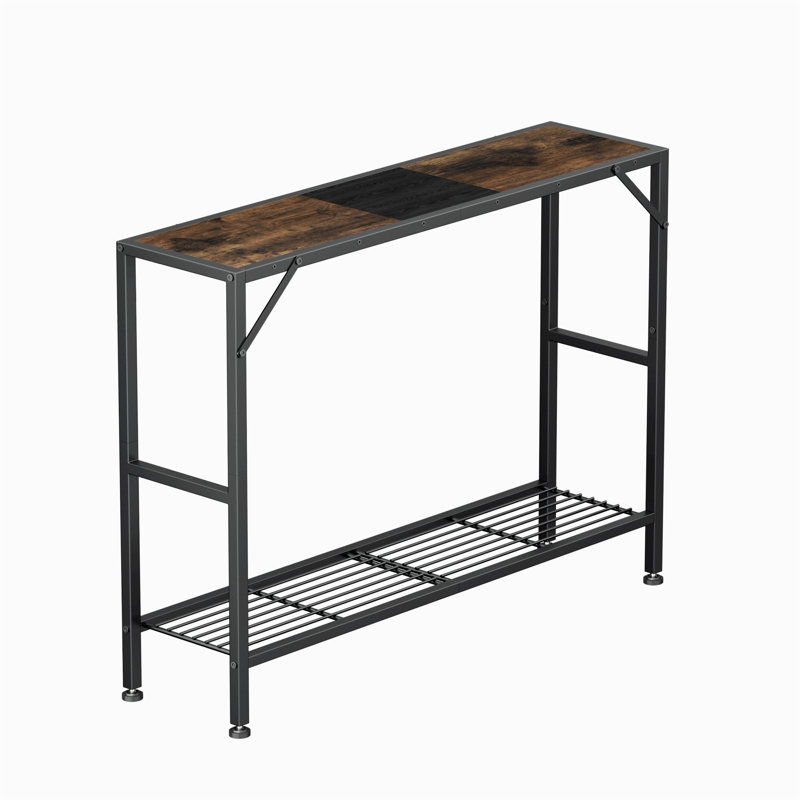 Rustic Brown Slim Wood and Metal Console Table with Storage