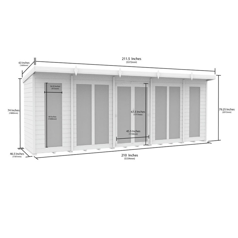 18ft x 4ft Pent Summer House (Full Height Window)