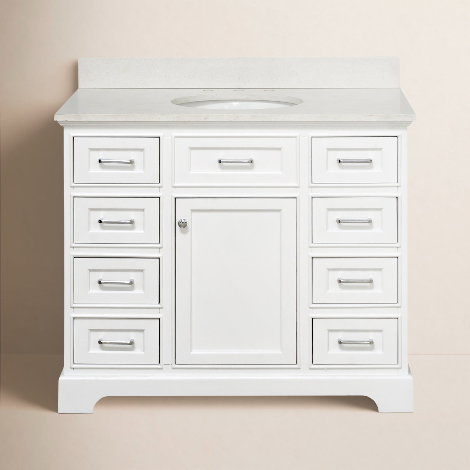 Ronnie 42'' Single Bathroom Vanity, White, Quartz
