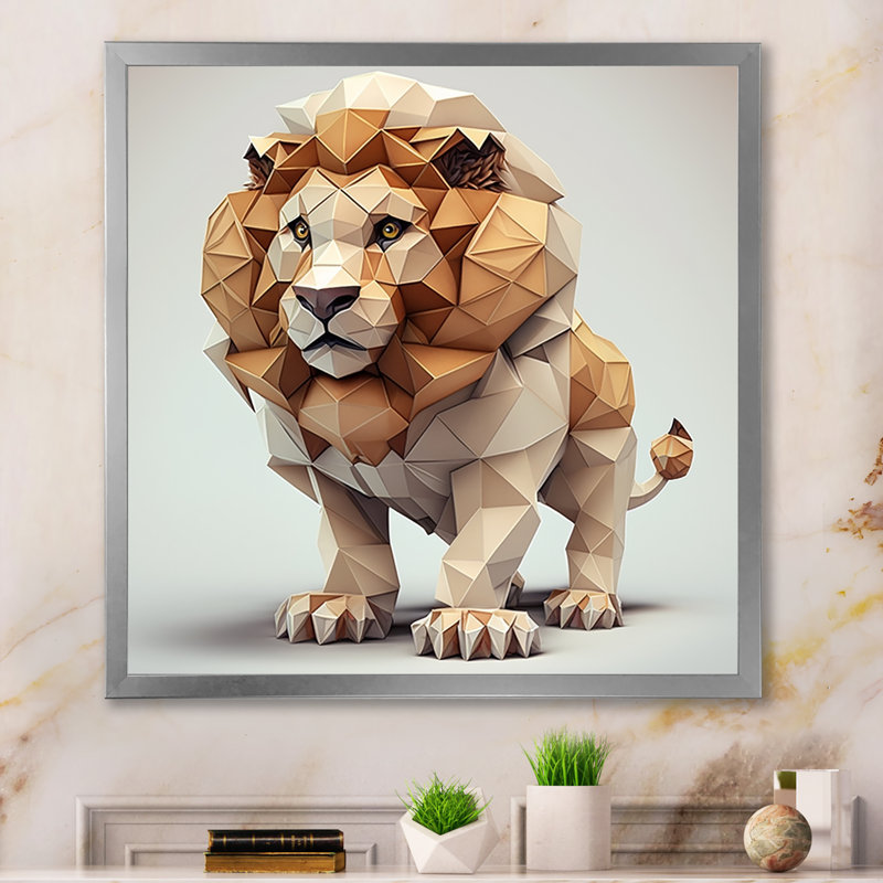 «Cute Little 3D Geometric Lion», reproduction sur toile, H 36 po x l 36 po x P 1,5 po, Cadre simple argenté