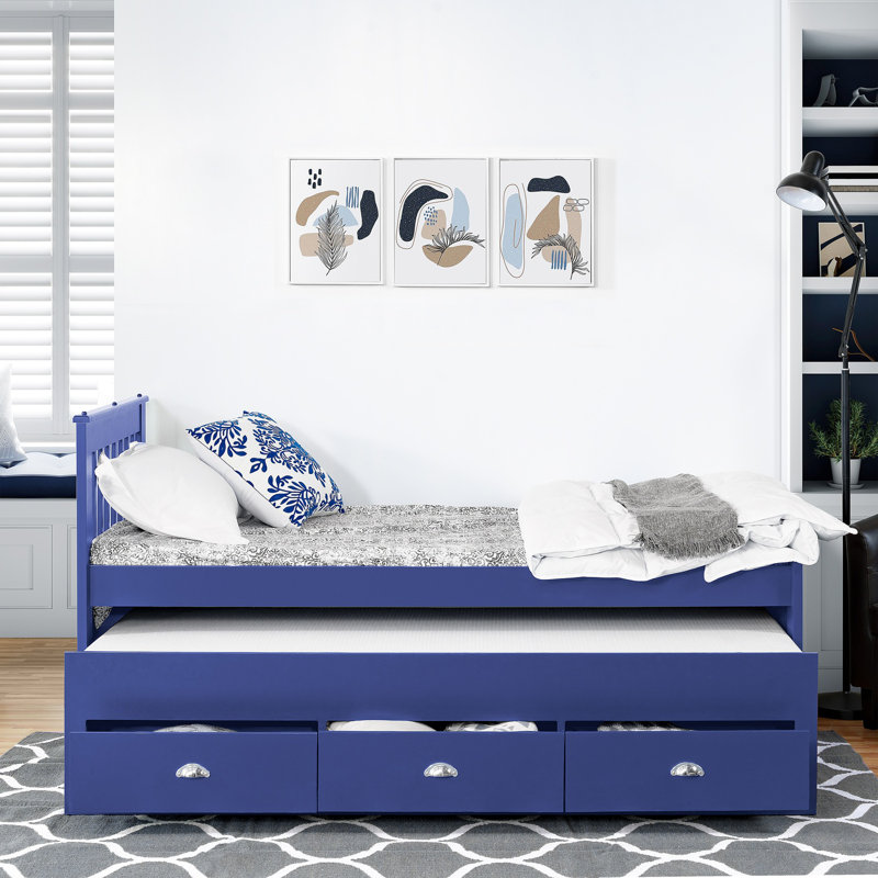 Lit plateforme avec rangement Jaslean, Bleu marine