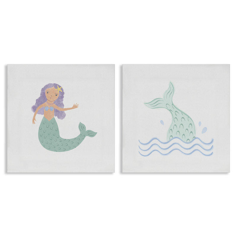 «Ocean Mermaid Splash», ensemble de 2 toiles murales par Carrie Cantwell, H 24 po x l 24 po