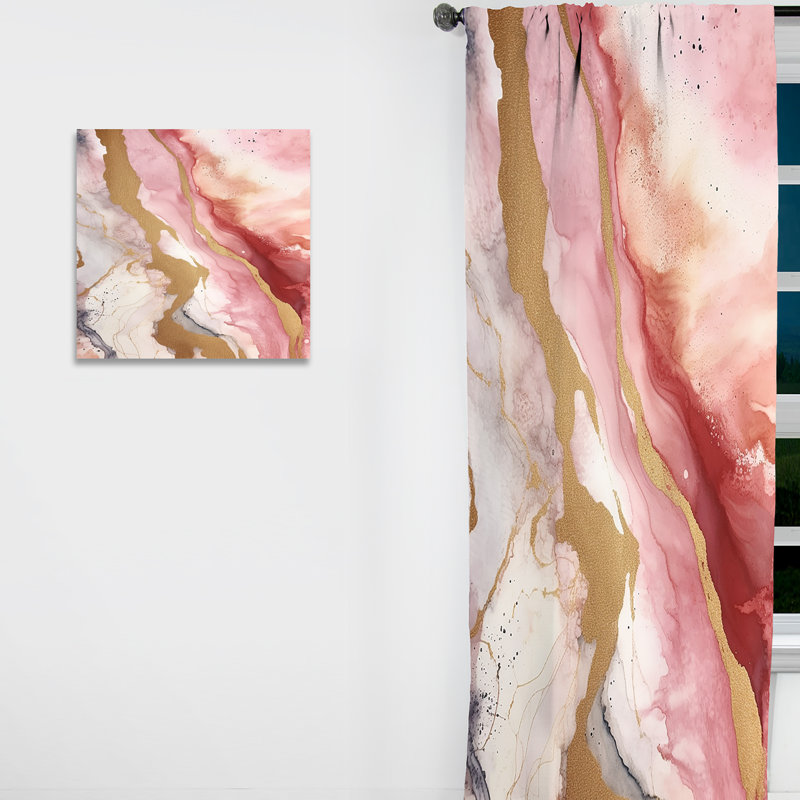 Rose et or Enchanted Spills I - Rideau abstrait occultant moderne - 1 panneau, L 52 po x L 84 po