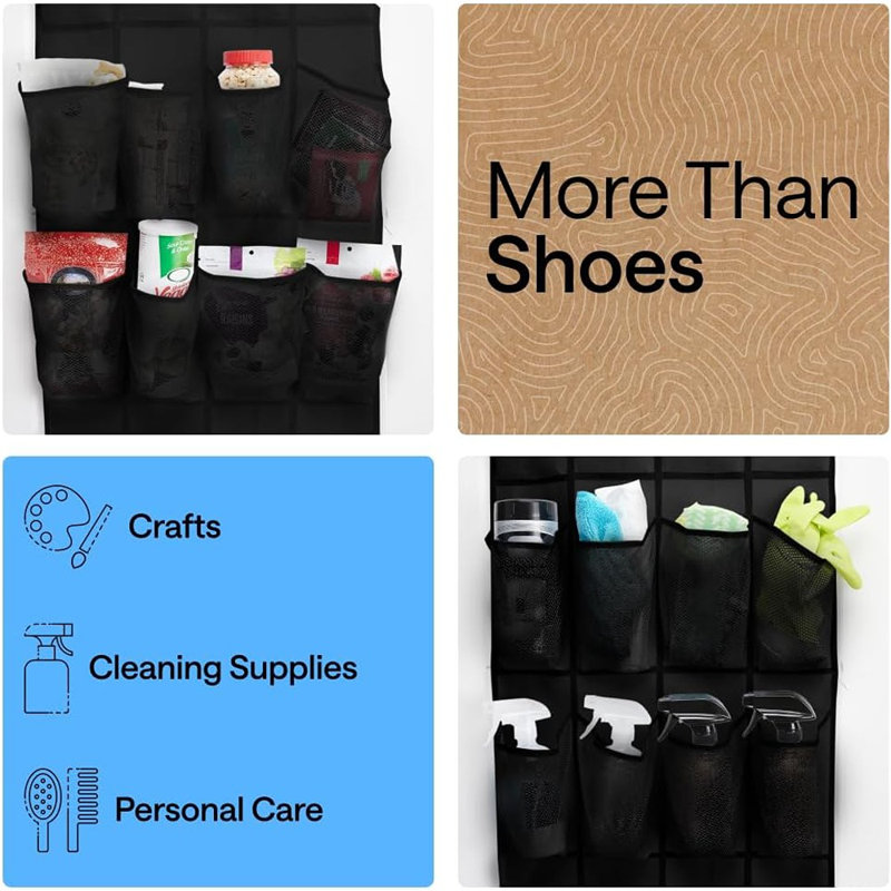 Rangement pour chaussures à suspendre 24 po - Rangement de porte peu encombrant pour les accessoires et les chaussures de garde-robe, noir