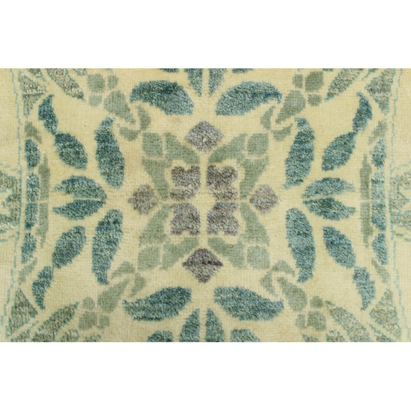 Tapis unique en laine noué à la main beige / vert 9 pi 11 po x 14 pi 5 po Suzann