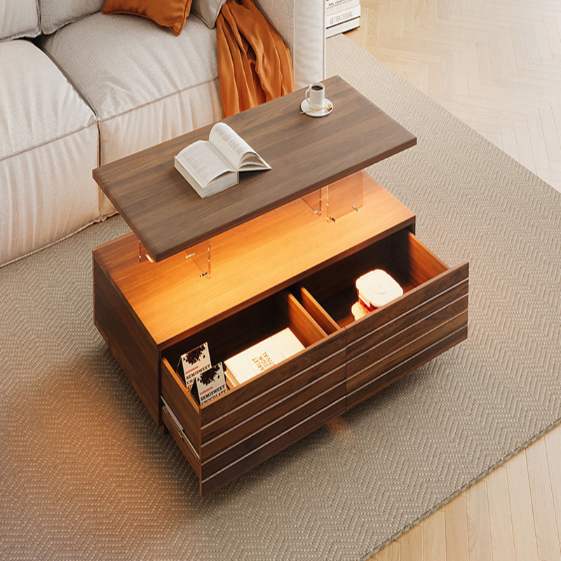 Table basse moderne à 2 tiroirs de 47,2 po à DEL moderne, Noyer