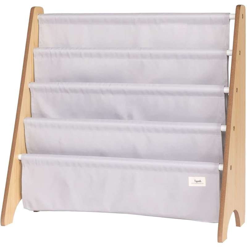 Light Gray Recycled Fabric Kids Book Rack with Wooden Frame