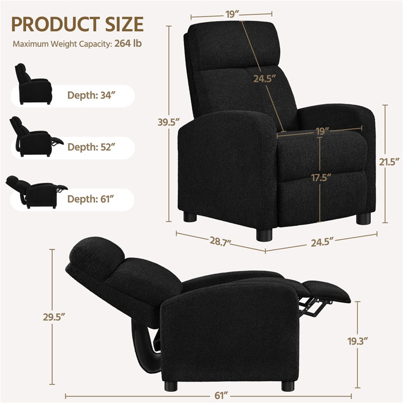 Arvonio Upholstered Recliner, Black