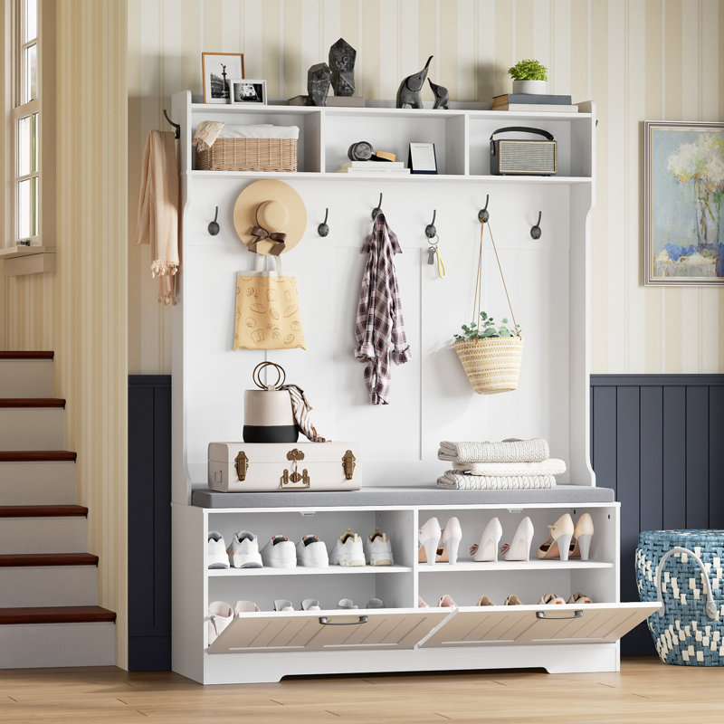 4-in-1 Hall Tree with Bench and Shoe Cabinet