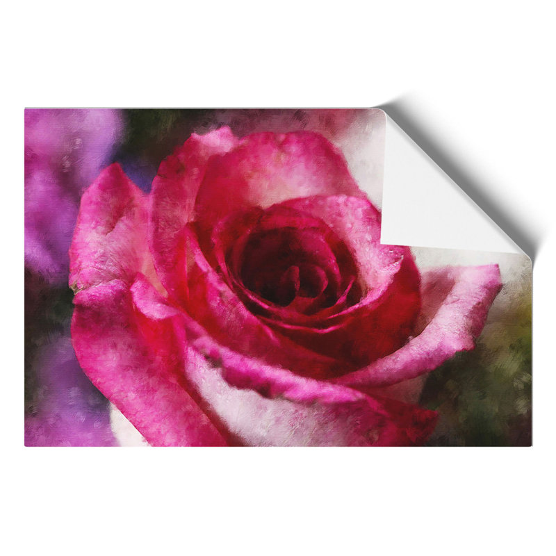 Pink Rose Flower Painting - Frameless Print, 42cm H x 59cm W x 0.1cm D