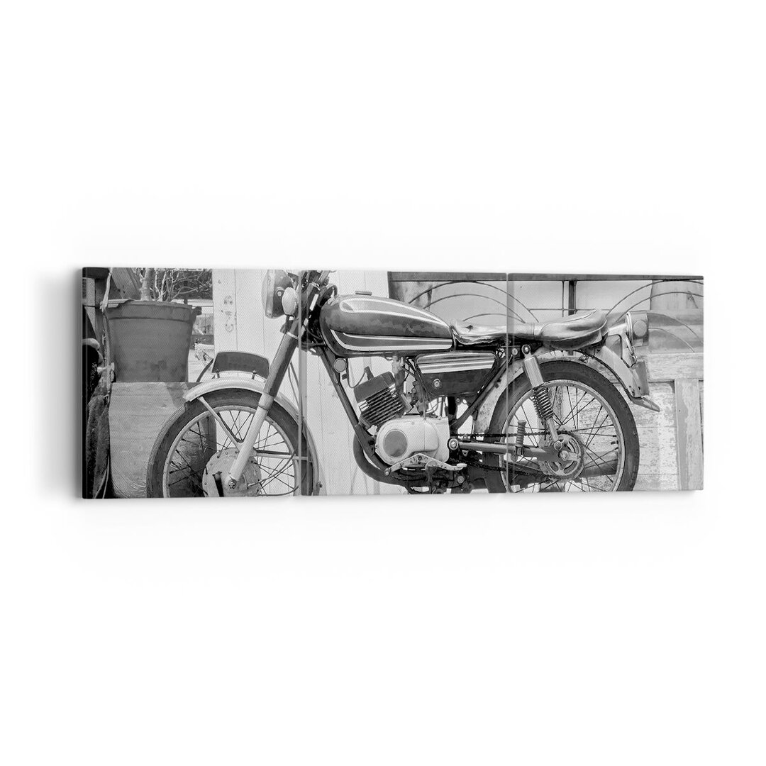 3-tlg. Leinwandbilder-Set Old Motorbike Black and White