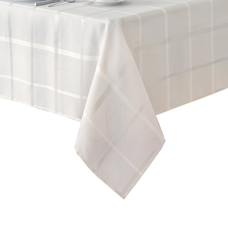 Ramiro Plaid Jacquard Square/Rectangle Tablecloth, White, 70" L x 52" W