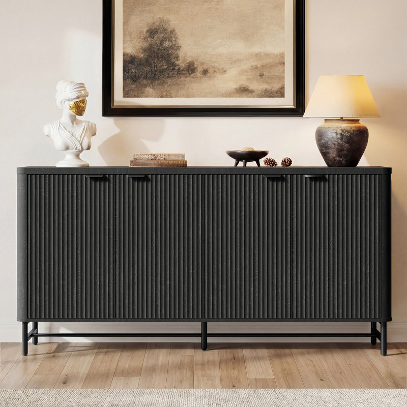 65'' W  Sideboard Buffet Cabinet With Storage,Fluted Cabinet with Adjustable Shelves,Credenzas for Living Room, Black