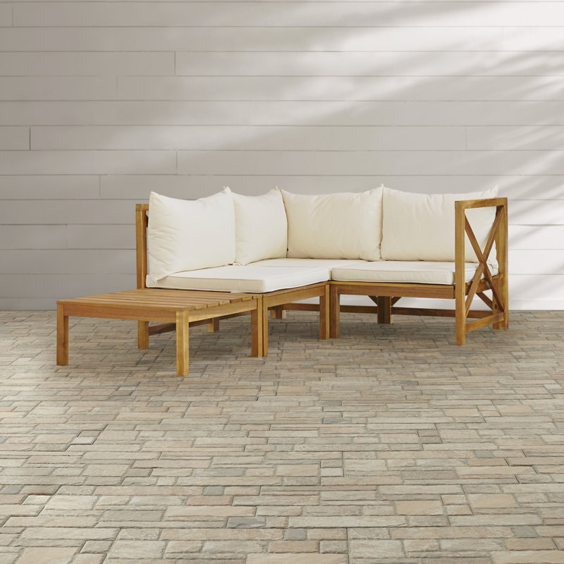 Ensemble de conversation modulaire avec coussins 4 pièces Wimmer, Naturel, Beige