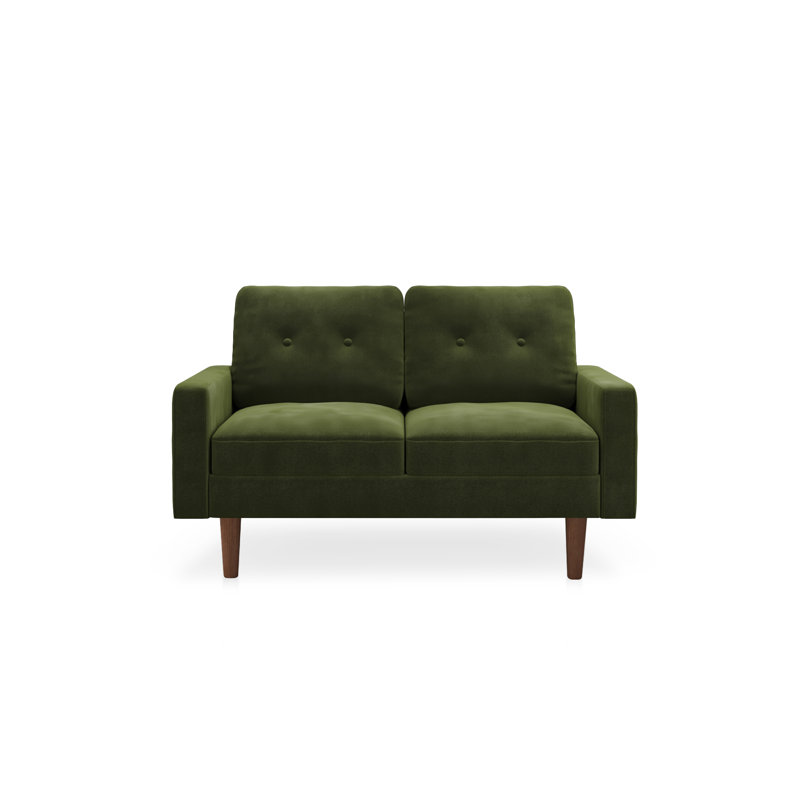 Causeuse à accoudoirs carrés de 58 po Madian, Velours vert olive, H 32,7 po x l 58 po x P 30 po