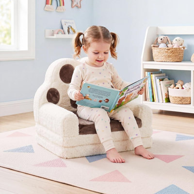 Kids Sofa Bed 2-in-1 Convertible Lounger, Removable Machine-Washable Cover with Plush Cotton Velvet, Soft Toddler Couch for Playroom, Bedroom & Nursery