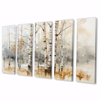 «Winter Birch Wood Forest I - Tree Birch», art mural 5 pièces