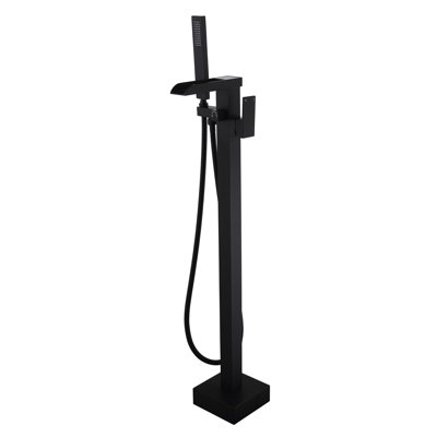 Robinet pour baignoire - Robinet pour baignoire - Noir mat - Fixé au sol avec douche à main, poignée simple et résistance à la rouille