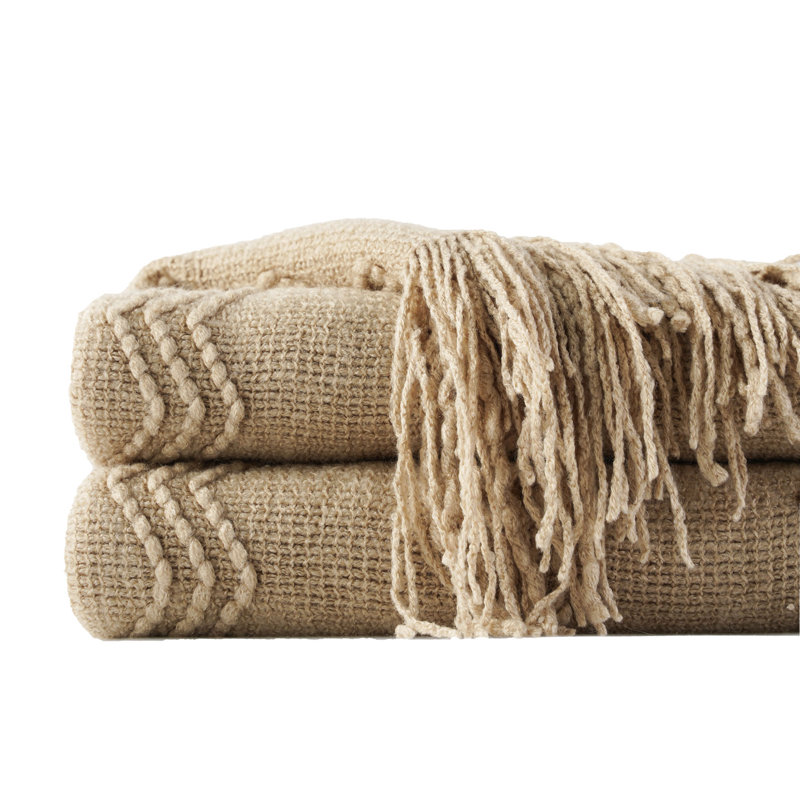 Bed Throws Decorative Boho Throw Blanket for Sofa Living Room, 50"x60", Tan