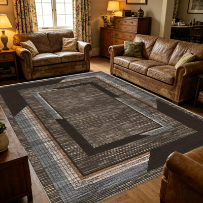 Tapis brun foncé pour le salon, doux et confortable, convient à toutes les saisons, facile à entretenir, tapis de sol intérieur lavable à la machine, sous la table de ferme convenant à la chambre à coucher, à la salle à manger, au bureau, au balcon, au patio
