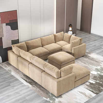 Kessi 10-Piece Upholstered Modern Chenille Fabric Modular Sectional Sofa With Ottoman
