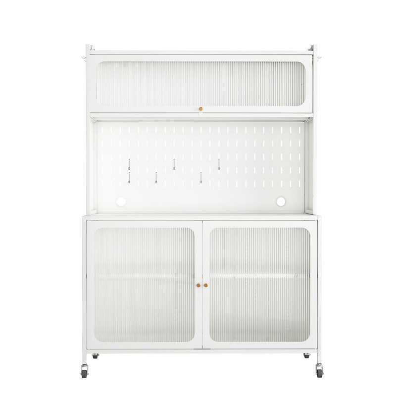 Grande armoire blanche avec portes en verre - tablettes réglables pour un rangement polyvalent dans les trous de câbles du garde-manger blanc, portes