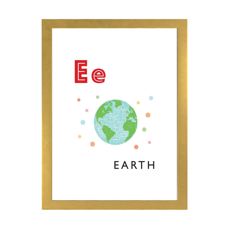 Alphabet Flash Card E - impression d'art graphique, H 24 po x l 16 po x P 1 po, Blanc, Papier encadré doré
