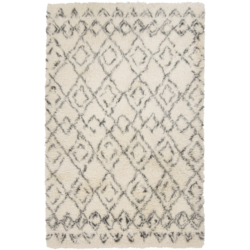 Tapis crème / vert foncé en laine tissé à plat à la main Santos, Rectangle 2 pi x 3 pi