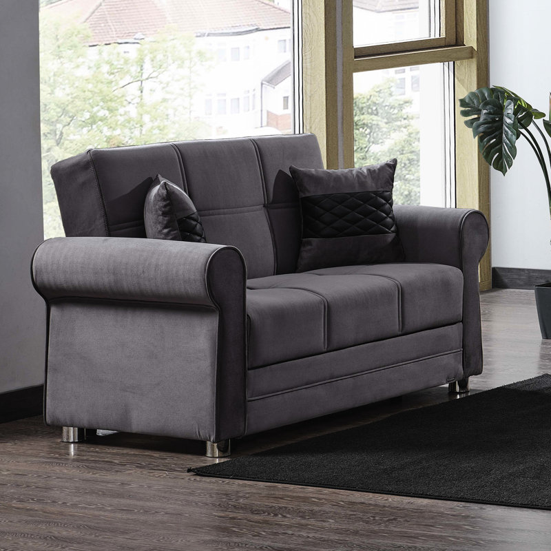 Convertible avec rangement, microfibre grise, coin luxueux et confortable