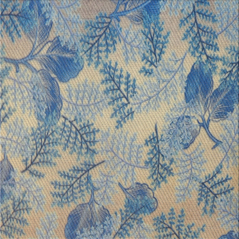 Tapis bleu/jaune à motifs, Carré 4 pi