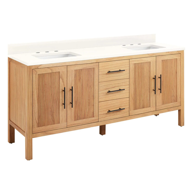 72" Ayanna Double Bathroom Vanity Set with Rectangular Undermount Sinks, Arctic White Quartz, 8" Centers